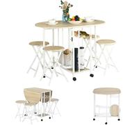 GOKHOMX Ensemble de Table à Manger Pliante et 4 Chaises, Table Cuisine Petit Espace avec 4 Chaises Salle a Manger Pliante, avec roulettes et Rangement pour Cuisine Salon Bistrot Terrasse, Chêne