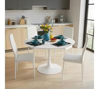 GOKHOMX Ensemble Table a Manger Ronde de 110 cm avec 4 Chaises, Ensemble Table et Chaises Salle a Manger en Similicuir Blanc, pour Cuisine Salle à Manger Salon Bureau et Restaurant (Blanc)