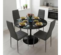 GOKHOMX Ensemble Table a Manger Ronde de 110 cm avec 4 Chaises, Ensemble Table et Chaises Salle a Manger en Similicuir Gris, pour Cuisine Salle à Manger Salon Bureau et Restaurant (Noir + Gris)