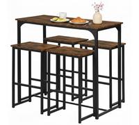 GOKHOMX Ensemble Table et 4 Chaises Salle a Manger, Table de Bar Haute Mange Debout avec 4 Tabourets, pour Petit Espace Cuisine Salle à Manger Salon Bar ou Balcon (Marron Vintage et Noir)