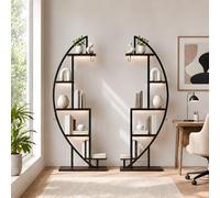 GOKHOMX Lot de 2 Étagères d'angle Industrielles avec Lumière LED - Grande Bibliothèque Ronde Modulable, Ensemble Meubles de Rangement Symétriques pour Coin Salon et Bureau, 2X 160 cm