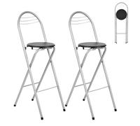 GOKHOMX Lot de 2 Tabourets Bar Pliant avec Dossier, Hauteur d'assise 75 cm, Tabouret Haut Pliant Portable, Chaise de Bar Pliante, pour Cuisine Bistro Extérieure, sans Assemblage, Noir et Argent