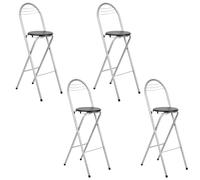 GOKHOMX Lot de 4 Tabourets Bar Pliant avec Dossier, Hauteur d'assise 75 cm, Tabouret Haut Pliant Portable, Chaise de Bar Pliante, pour Cuisine Bistro Extérieure, sans Assemblage, Noir et Argent