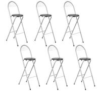 GOKHOMX Lot de 6 Tabourets Bar Pliant avec Dossier, Hauteur d'assise 75 cm, Tabouret Haut Pliant Portable, Chaise de Bar Pliante, pour Cuisine Bistro Extérieure, sans Assemblage, Noir et Argent