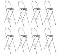 GOKHOMX Lot de 8 Tabourets Bar Pliant avec Dossier, Hauteur d'assise 75 cm, Tabouret Haut Pliant Portable, Chaise de Bar Pliante, pour Cuisine Bistro Extérieure, sans Assemblage, Noir et Argent