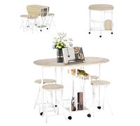 GOKHOMX Table a Manger avec 4 Chaises,Table Cuisine Petit Espace avec 4 Chaise Pliante,Petite Table Pliante avec Espace de Rangement pour Restaurant Terrasse Balcon Jardin (Chêne Naturel)