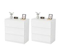 GOKHOMX Table de Chevet Lot de 2 Blanche avec 3 Tiroirs, Table d'Appoint Chevet de Lit Commode Meuble de Rangement Moderne pour Chambre Salon Bureau et Entrée, 70 x 40 x 75cm