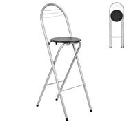 GOKHOMX Tabouret Bar Pliant avec Dossier, Hauteur d'assise 75 cm, Tabouret Haut Pliant Portable, Chaise de Bar Pliante, pour Cuisine Balcon Bistro Extérieure, sans Assemblage, Noir et Argent