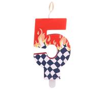 Goktvai Bougie D'anniversaire sur le Thème de Course Automobile, Décorations Gâteau à Damier Noir et Blanc avec Motif Flamme pour Articles Fête et Gâteau Thème des Voitures Course (Chiffre 5)