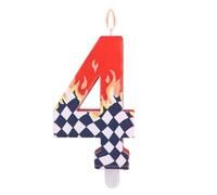 Goktvai Bougie D'anniversaire sur le Thème de Course Automobile, Décorations Gâteau à Damier Noir et Blanc avec Motif Flamme pour Articles Fête et Gâteau Thème des Voitures Course (Chiffre 4)