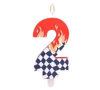 Goktvai Bougie D'anniversaire sur le Thème de Course Automobile, Décorations Gâteau à Damier Noir et Blanc avec Motif Flamme pour Articles Fête et Gâteau Thème des Voitures Course (Chiffre 2)