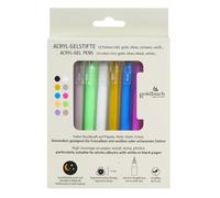 goldbuch Lot de 10 stylos à encre gel acrylique avec 10 crayons de couleur noir, violet, marron, vert, blanc, or, bleu, rose, jaune, argent, crayons de couleur ergonomiques de 14,5 cm de long, non