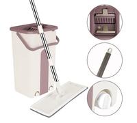 GOLDCMN SERPILLERE/ Ensemble mop et seau - Mop en fibre avec manche en acier inoxydable, double seau pour usage humide et sec