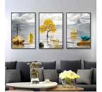 Golden Deer Tree Wall Poster Image Art Abstrait Esthétique Salon Décor Paysage Moderne Peinture Affiche 50×70cm Sans cadre