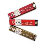 Golden Nag - Lot de 3 Encens Aromatiques Vijayshree Encens Méditation + Nag Champa + Nag Chandan Encens Naturel Aromathérapie - Bâtonnets d'encens 3 Boîtes de 15 g