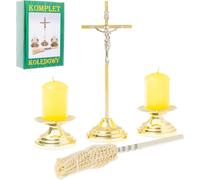 Goldenes Weihnachtslieder-Set mit Streusel, schlichtes Kreuz, Leuchter 20 cm