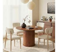 GOLDFAN Table à Manger avec 4 Chaises, Table Ronde 120 cm avec Plateau en Bois, Ensemble Salle à Manger avec Chaises en Tissu, Base Métallique Noire (Gris)