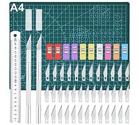 GOLDGE Cutter de Précision, Couteau pour Loisirs Créatifs Set | 2 Stylos Scalpel, 42 Lames, Tapis de Découpe, Règle en Acier et 10 Clips, pour Sculpture, Arts de Bricolage