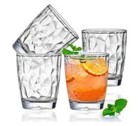 Goldmeet Lot de 4 Gobelet Plastique Reutilisable Transparent Tasse Incassable, Verre a Eau 300ml Verre Cocktail Whisky, Passent au Lave-vaisselle, Verres à Vin Empilables Pour Salle de Cuisine, Parti