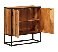 Goldonion Beta Buffet naturel 70 x 30 x 75 cm en bois d'acacia massif | Avec 2 portes, cadre en fer noir, style industriel, utilisation intérieure, facile à monter