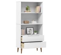 Goldonion Bibliothèque Molde blanche 85 x 35 x 170,5 cm en bois massif de | Design scandinave, 3 compartiments et 2 tiroirs, finition peinture UV, grand espace