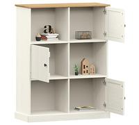 Goldonion Bibliothèque VIGO 90 x 35 x 114,5 cm en bois massif pin blanc | 6 compartiments, boutons en métal, design ventilation, assemblage requis, meuble bibliothèque avec portes