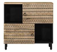 Goldonion Buffet 80 x 33,5 x 75 cm en bois massif de manguier noir | 2 portes, structure en fer, style industriel, grand espace de rangement, assemblage requis