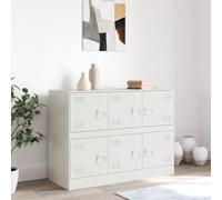 Goldonion Buffet blanc 99 x 39 x 73 cm acier | 6 portes, 6 poignées métalliques, capacité 90 kg, nettoyage facile, stable