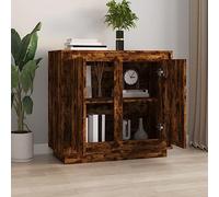 Goldonion Buffet chêne fumé 80 x 34 x 75 cm Bois multicouche | 4 compartiments, portes pratiques, plateau d'exposition, facile à nettoyer, fixation murale incluse