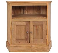 Goldonion Buffet d'angle 60 x 45 x 60 cm en bois massif de teck | 2 portes, étagère ouverte, poignées rétro, finition rustique, kit anti-basculement inclus