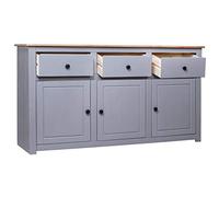 Goldonion Buffet gris 135 x 40 x 80 cm en bois massif de pin | 3 tiroirs, 3 portes, étagère d'exposition, nettoyage facile, assemblage facile
