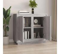 Goldonion Buffet gris sonoma 80 x 34 x 75 cm en bois multicouche | 4 compartiments, portes pratiques, surface lisse, facile à nettoyer, fixation murale incluse