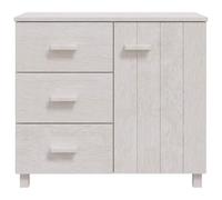 Goldonion Buffet Hamar blanc 90 x 40 x 80 cm en bois massif de pin | 1 porte, 3 tiroirs coulissants, poignées en bois, MDF, assemblage requis