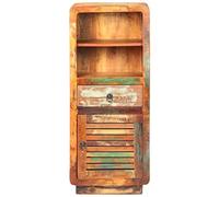 Goldonion Buffet haut 45 x 32 x 110 cm en bois massif de récupération | Charme vintage, finition couleurs mélangées, porte et tiroir, 2 étagères, montage non requis