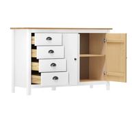 Goldonion Buffet Hill blanc 130 x 40 x 80 cm en bois massif de pin | 2 portes, 4 tiroirs, poignées en tasse, coulissantes avec taille, fixation murale incluse
