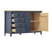 Goldonion Buffet Hill gris 130 x 40 x 80 cm en bois massif de pin | 4 tiroirs, 2 portes, poignées de tasse, coulissantes avec butées de sifflet, assemblage requis
