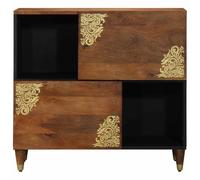 Goldonion Buffet marron 80 x 33 x 75 cm Bois de manguier massif | Détails dorés, poignées en laiton, 2 portes à charnière, pour salon et salle à manger