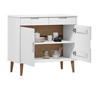 Goldonion Buffet Molde blanc 90 x 40 x 80 cm en bois massif de pin | 2 tiroirs, 2 portes, finition peinture UV, design scandinave, fixation murale incluse