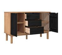 Goldonion Buffet Otta noir 113,5 x 43 x 73 cm en bois massif de pin | 2 tiroirs, 2 portes, design scandinave, finition cirée, résistant à l'eau, pour salon et salle à manger