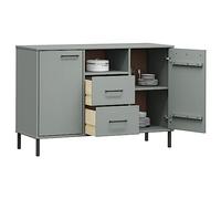Goldonion Buffet pieds métal gris 113 x 40 x 77 cm Bois massif OSLO | 2 tiroirs, 4 poignées métalliques, style industriel, plateau robuste, fixation murale incluse