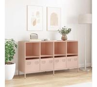 Goldonion Buffet rose 135 x 39 x 73,5 cm en acier laminé à froid | 4 tiroirs, 4 compartiments, plateau robuste, nettoyage facile, fixation murale incluse