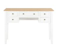 Goldonion Bureau blanc 109,5 x 45 x 77,5 cm, 5 tiroirs | MDF et bois de pin, marron et blanc, pour bureau ou chambre à coucher, grand plateau