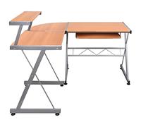 Goldonion Bureau d'angle marron 132 x 112 x 99 cm Bois multicouche | Étagère coulissante pour clavier, étagère supérieure, montage à droite ou à gauche, pour bureau à domicile