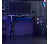 Goldonion Bureau Gaming Pieds en Y Noir 110 x 60 x 75 cm | Bois multicouche et fer, support pour casque, porte-gobelet, support de contrôleur, stable et durable