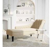 Goldonion Chaise longue avec coussin et accoudoir droit en tissu crème | Mousse haute résilience, design matelassé, 145 x 56 x 70 cm, soutien lombaire