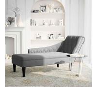 Goldonion Chaise longue avec coussin et accoudoir droit en tissu gris clair | Mousse haute résilience, design matelassé, contreplaqué, 145 x 56 x 70 cm, 110 kg