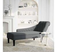 Goldonion Chaise longue avec coussin et accoudoir droit en tissu gris foncé | Mousse haute résilience, design matelassé, utilisation polyvalente pour salon, chambre et bureau