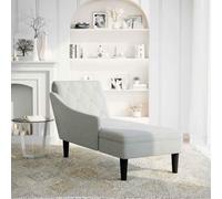 Goldonion Chaise longue avec coussin et accoudoir droit en tissu gris nuage | Mousse haute résilience, design matelassé, 145 x 56 x 70 cm, utilisation polyvalente