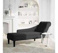 Goldonion Chaise longue avec coussin et accoudoir droit en tissu noir | Mousse haute résilience, design matelassé, 145 x 56 x 70 cm, charge maximale 110 kg