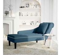 Goldonion Chaise longue avec coussin et accoudoir droit en velours bleu | Mousse haute résilience, design matelassé, 145 x 56 x 70 cm, charge maximale 110 kg